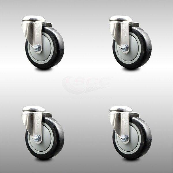 4 Inch 316SS Black Polyurethane Wheel Swivel Bolt Hole Caster Set